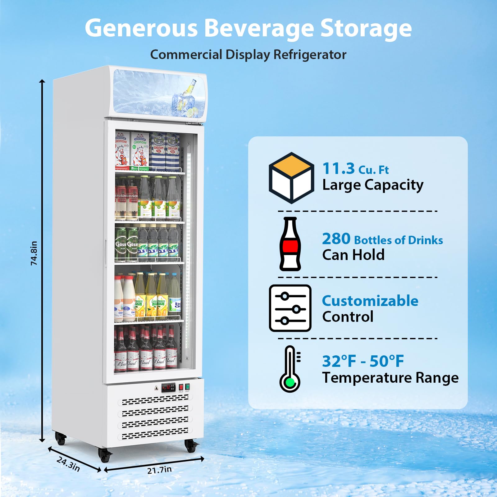 Garvee Dual-Layer Glass Door Beverage Merchandiser, 11.9 Cu.Ft - Commercial Display Refrigerator With Soft LED Lighting, 4 Adjustable Shelves, Energy Efficient For Café, Restaurant on Fridge.com - View 6