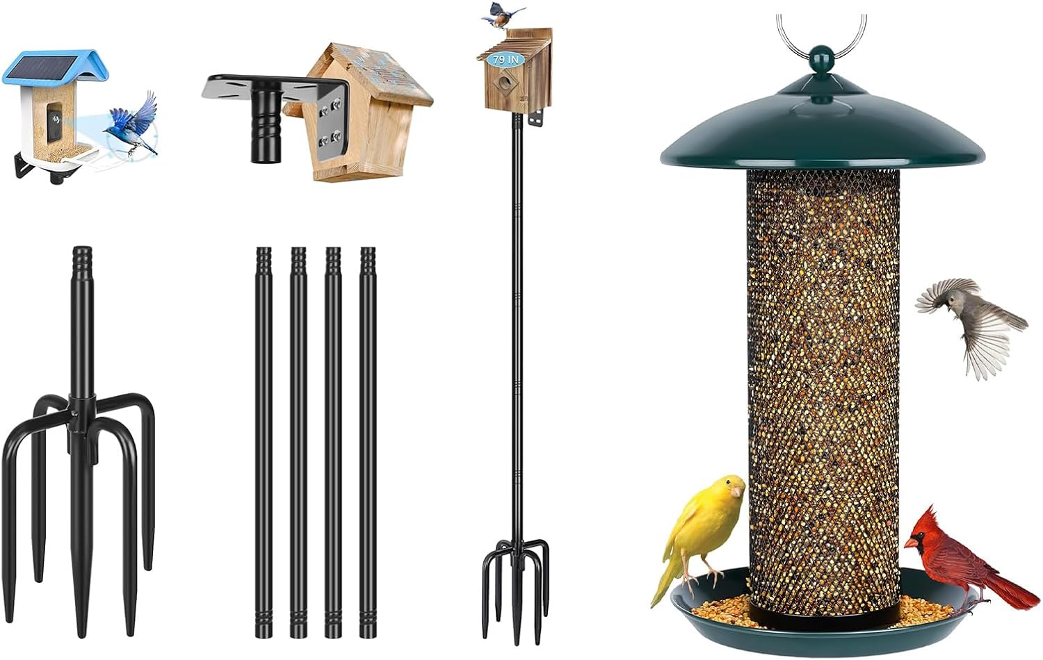 Gtongoko 79 Inch Bird House Pole Bundle Metal Mesh Tube Bird Feeder for Outdoor Hanging