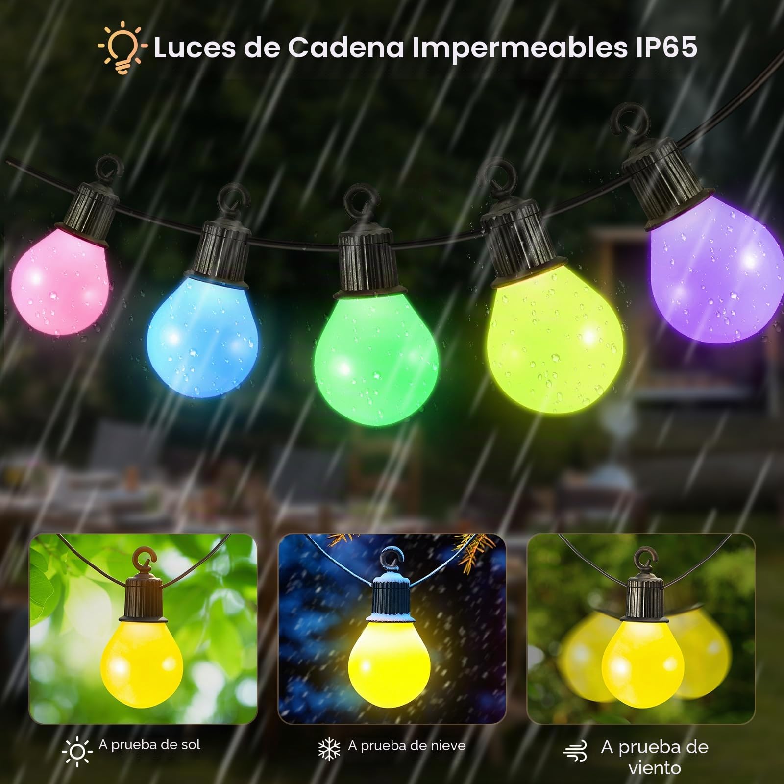 Guirnaldas de Luces Exterior LED 33M Guirnaldas Luces Exterior Cadena Impermeable con 50 Bombillas Inastillable para Jardín Porche Patio Trasero