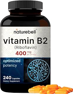 NatureBell Vitamin B2 Riboflavin 400mg Per Serving, 240 Capsules | Essential Daily B Vitamin, Easily Absorbed Form – Supports Energy, Skin, and Cellular Health* – Non-GMO, Gluten Free