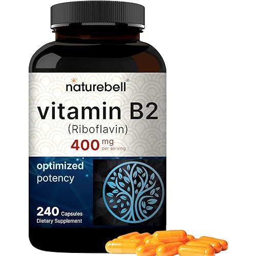 NatureBell Vitamin B2 Riboflavin 400mg Per Serving, 240 Capsules | Essential Daily B Vitamin, Easily Absorbed Form – Supports Energy, Skin, and Cellular Health – Non-GMO, Gluten Free