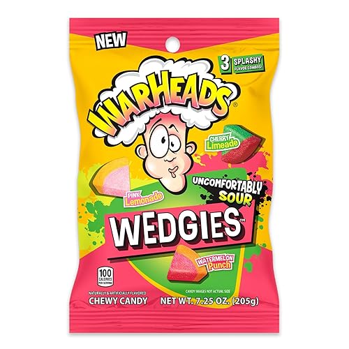 Miniatura 8 de WARHEADS Wedgies - Caramelo masticable agrio - Sabor a limonada rosa, limonada de cereza y ponche de sandía, bolsas de 4.5 onzas, paquete de 2