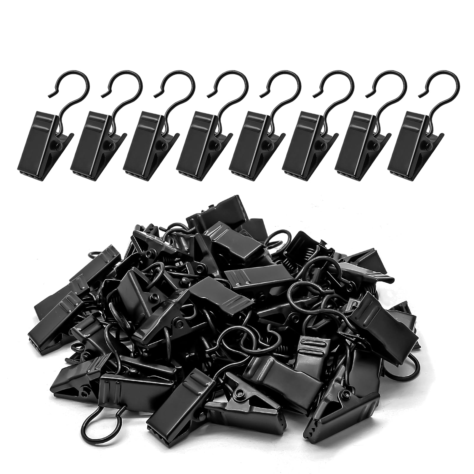 Small Hanging Clip for Curtains - 100 Pack Camper Awning Lights Clips with Light Hanger Hooks, Best for Camp Tent Photo Display Indoor Outdoor Decoration（Black）