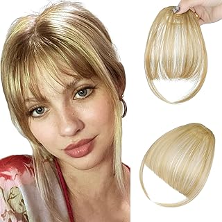 Bangs Hair Clip in Bangs, Easy to Use Fake Bangs Clip on Bangs, Wispy Blonde Bangs Clip in Hair Extensions, Faux Bangs Fringe with Temples Hairpieces for Daily Wear (Ash Blonde)