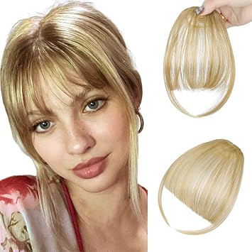 Bangs Hair Clip in Bangs, Easy to Use Fake Bangs Clip on Bangs, Wispy Blonde Bangs Clip in Hair Extensions, Faux Bangs Fringe with Temples Hairpieces for Daily Wear Ash Blonde