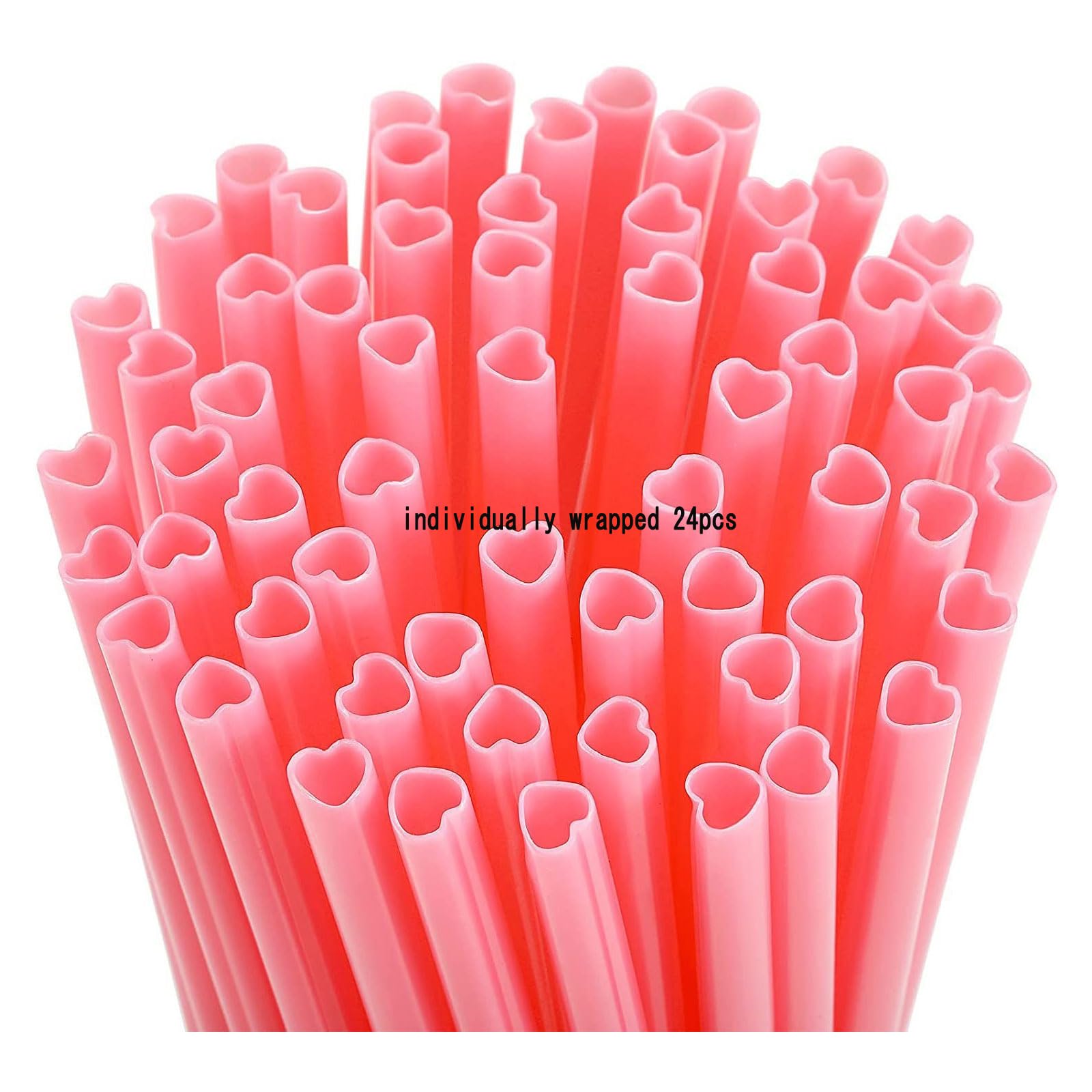 – 100 Pieces Valentine Straws Heart Shaped Pink Straws Individually Wraped Plastic Disposable Drinking Cute Straw Drinking Coffee Milk Straw Valentine Party Favors for Bridal Shower Wedding Supplies
