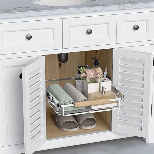 Miniatura 5 de Organizador de gabinete extensible deslizante para estantes de despensa, cajones debajo del fregadero, cesta deslizante para cocina, baño, armario,