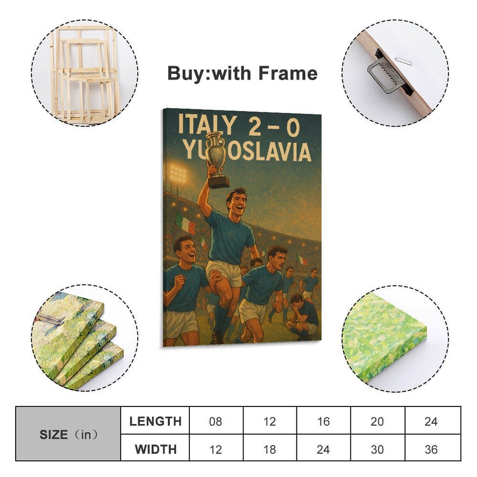 ZlXXYZ Poster su tela per decorazione moderna per famiglia e ufficio, poster su tela, personaggio retrò della squadra di calcio italiana che celebra il campionato con trofeo, 40 x 60 cm, stile cornice
