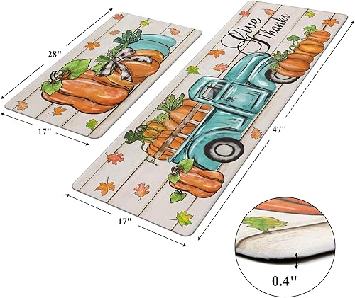 Miniatura 5 de Pauwer Juego de 2 alfombras de cocina de otoño, alfombra de cocina antifatiga, antideslizante, alfombra de cocina acolchada para piso, alfombra de