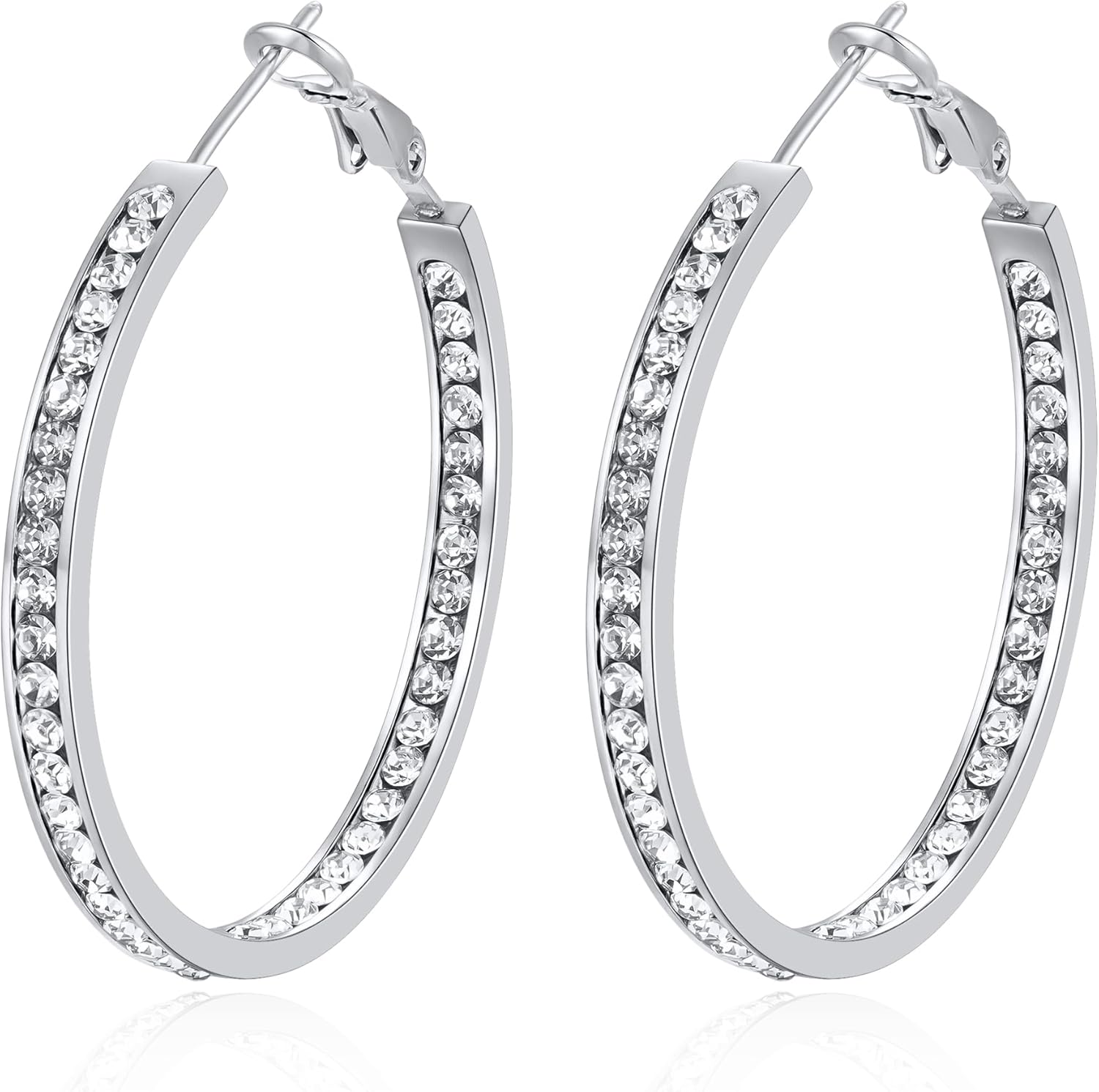 CiNily Large Hoop Earrings for Women Hypoallergenic, Stainless Steel Big Hoop Earring Rhinestone Hoops Small Hoop Earrings Jewelry Gift 40/50/60MM