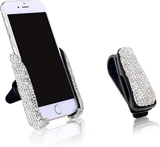 MY Bling Crystal Car Phone Mount with Free Glasses Holders for Car Sun Visor,Universal Cell Phone Holder for Dashboard,Windshield and Air Vent,Bling Car Accessories for Women
