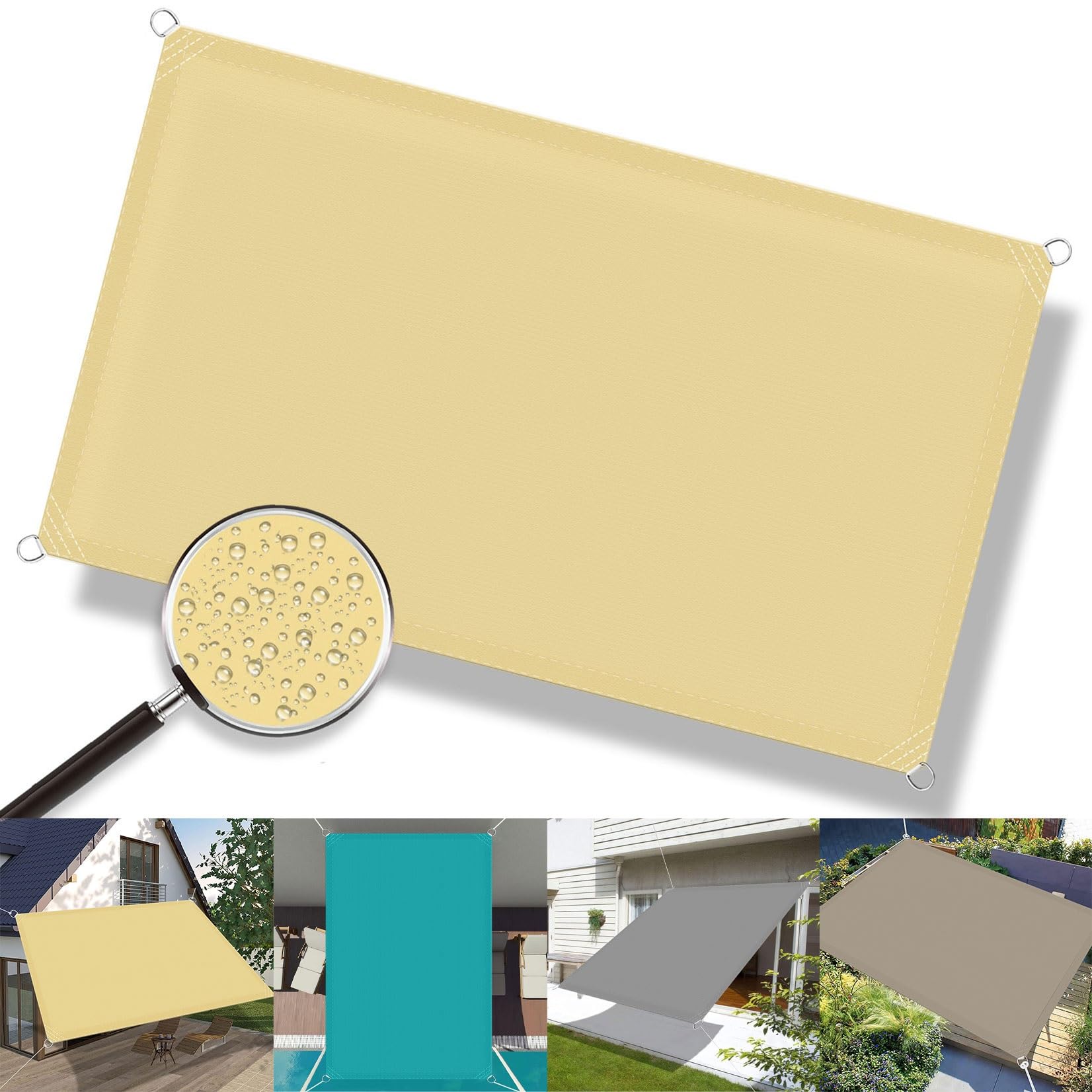 Toldo vela de sombra impermeable de 0.7x2.4 m en color amarillo arena para terraza y balcón