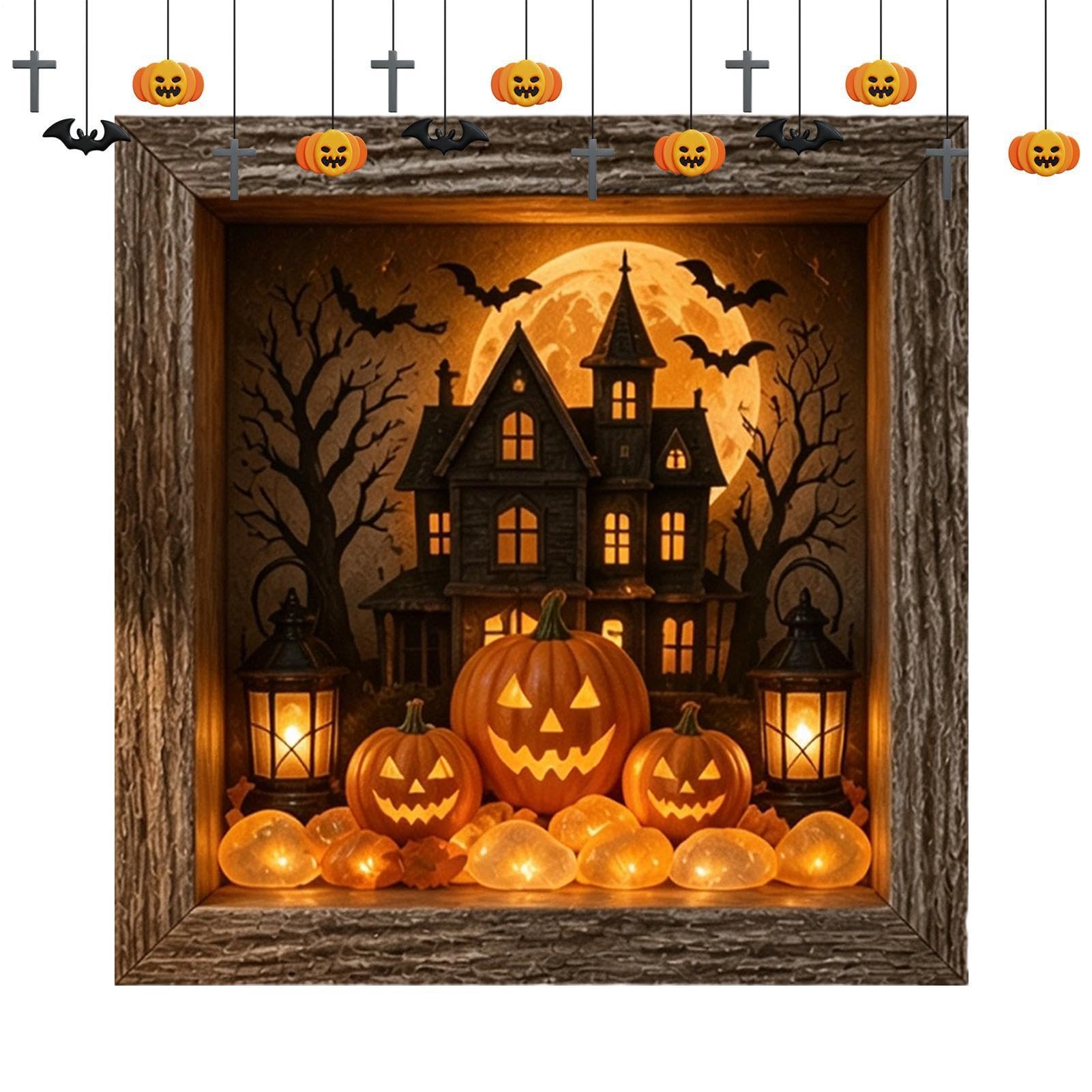 Cornice Scatola di souvenir Halloween Legno Rustico Luminoso E Brillante