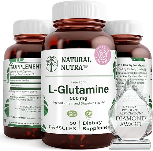 Natural Nutra L Glutamine 500 mg Capsules BCAAs Amino Acids Supplement Essential Muscle Builder Recovery and Repair Supports Memory Focus Brain and