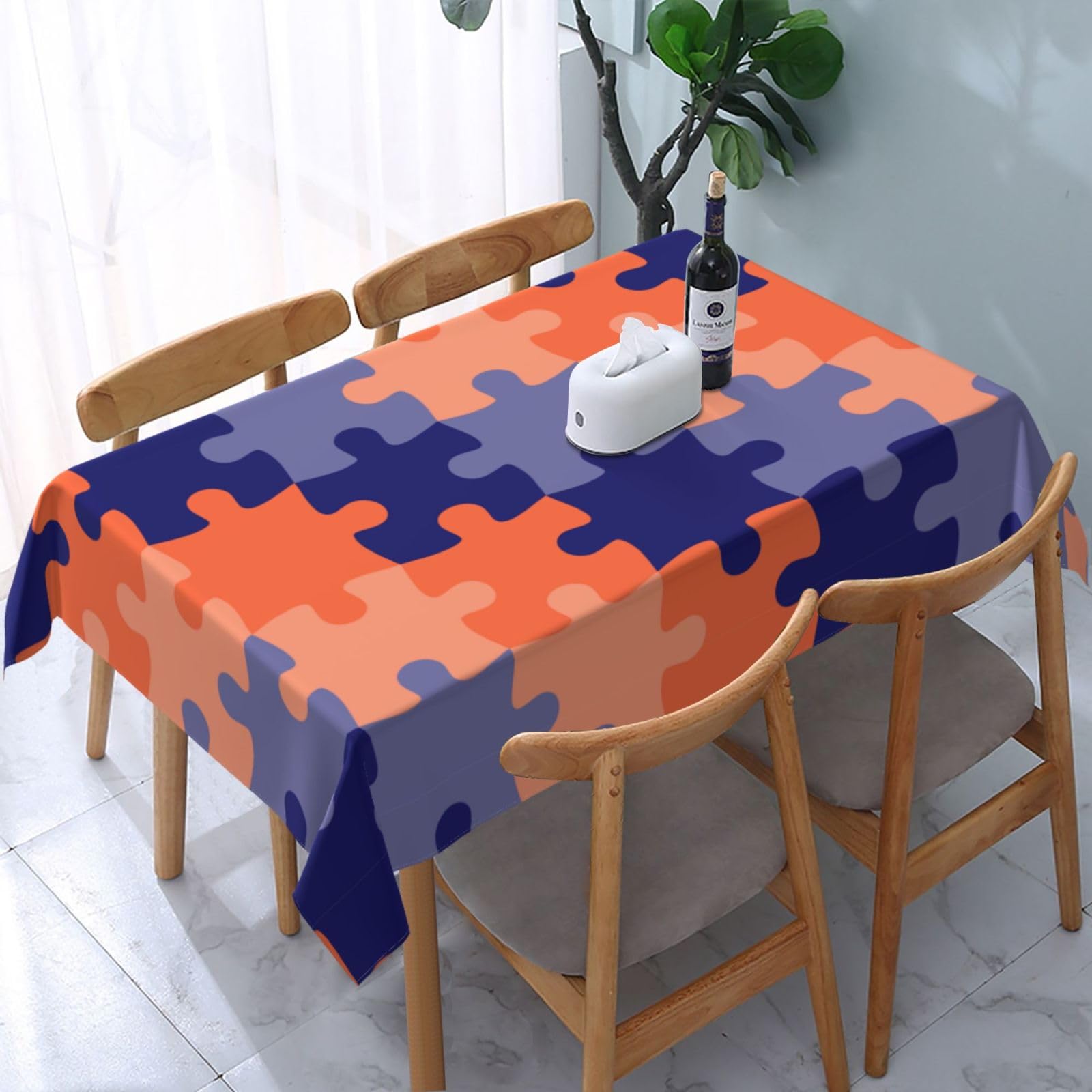 JunHeArt Autism Awareness Month Tablecloth Rectangle Table Cover Washable Table Cloths Decor For Kitchen 54" X 72"