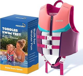 AEOCOO Toddler Swim Vest for 30-50-90 Pounds, Kids Pool Floaties Vest 3-4-5-6-9 Year Old, Puddle Swim Jumper Buoyancy Jacket, Boys, Girls, Niños