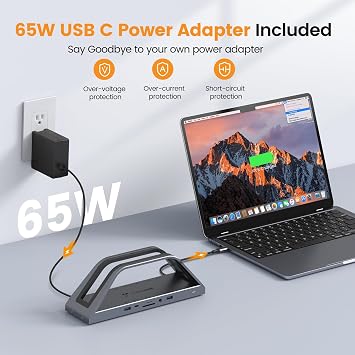 TobenONE 14-in-1 MacBook Pro/Air Docking Station Dual 4K Monitor, Laptop Docking Station Stand for MacBook M1-M5/Neo, Driver-Based, USB C Dock with 65W Power Adapter, 2 HDMI,VGA, 5Gbps USB, RJ45