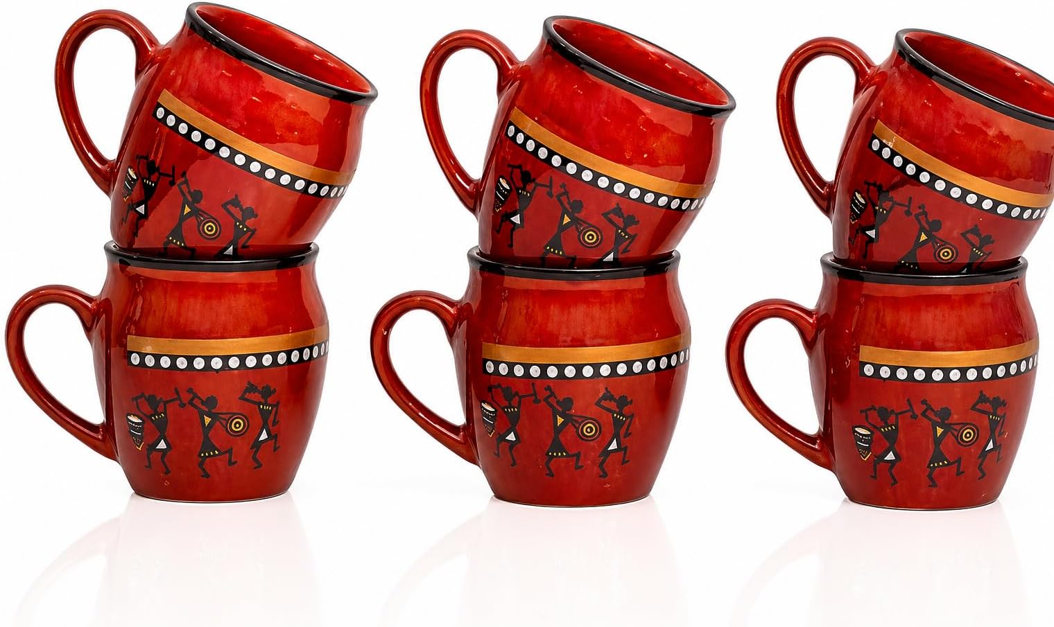 Handmade Traditional Kulhar Kulhad Chai Tea Coffee Mug Cup Cantaritos Set of 6 Glazed Earthenware Glossy Finish Clay Terracotta Artisanal Studio Pottery Mud Brown Food Safe Natural Rustic Eco-Friendly