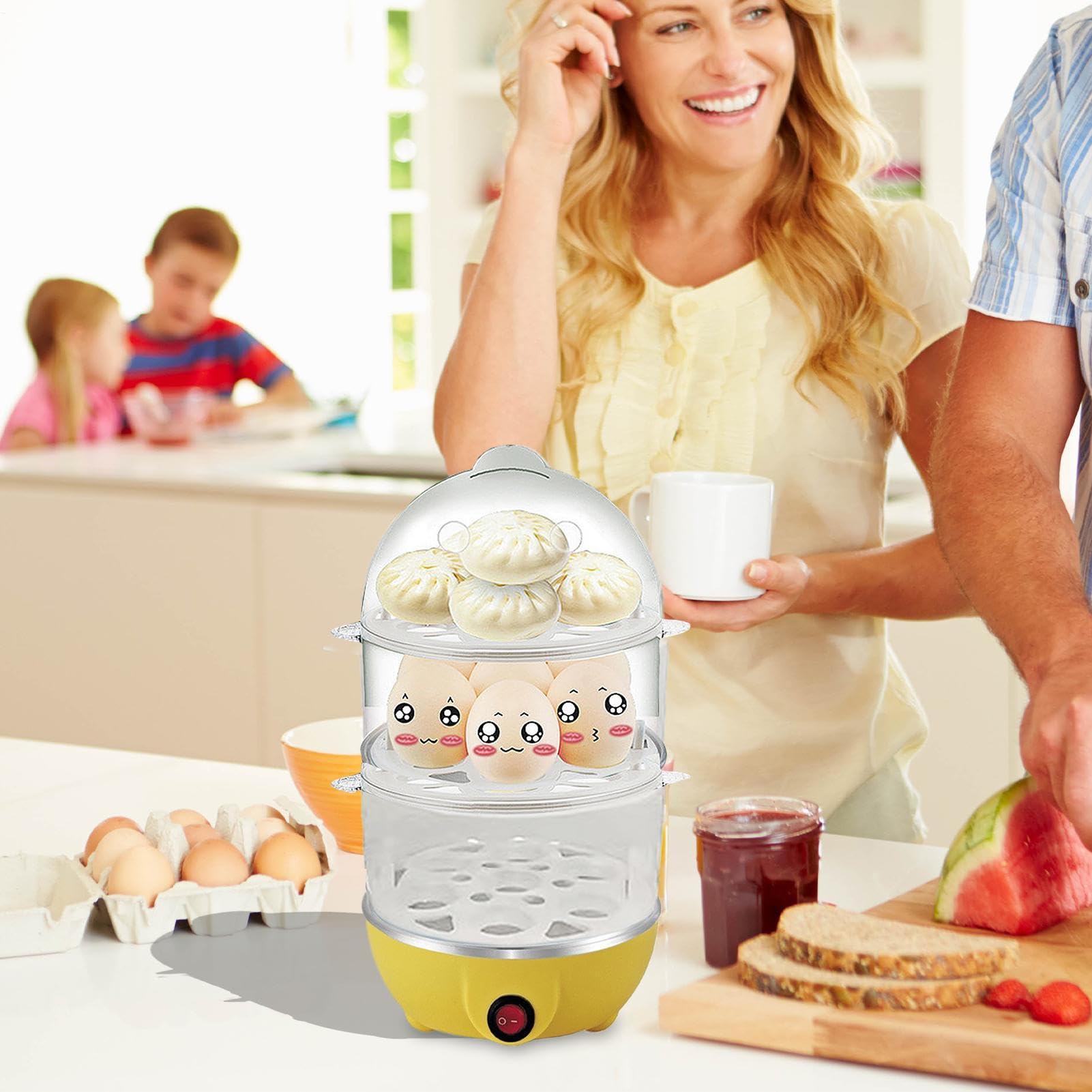 Máquina Para Cocer Huevos Duros, Cocedor De Huevos De 3 Niveles Para Cocción De, Máquina de Cocinar al Vapor Multiusos para Cocina