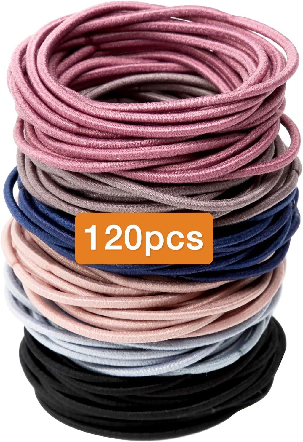 Gintonique A B Multicolor Elastic Hair Bands 120pcs (Pack of 120) - Curly Hair, Rubber + Nylon, 50mm Dia x 2mm Thick