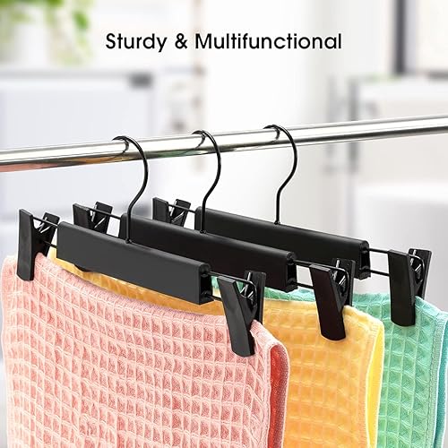 Miniatura 6 de Paquete de 10 perchas para ropa y pantalones, soportes para faldas que ahorran espacio con ganchos giratorios de 360, clips ajustables, pantalones