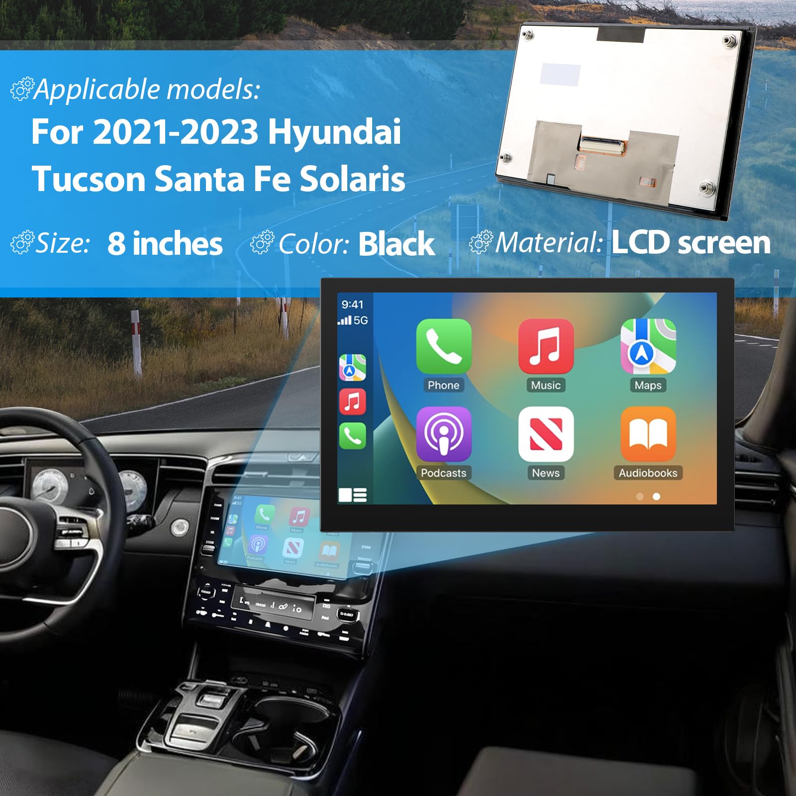 8" LCD Schermo per Hyundai Tucson 2021-2023 Display per Santa Verna Solaris Touch Screen Vetro LCD per KIA Sorento Seltos Schermo Screen TDO0797F0013 Display con Strumenti