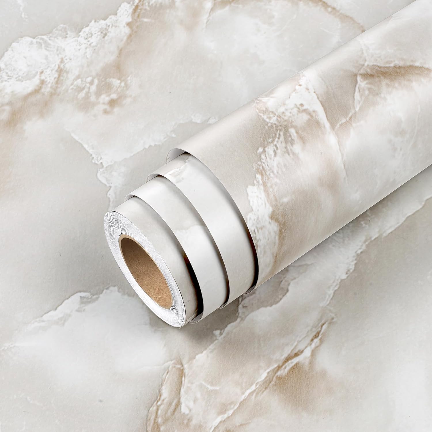 Livelynine Beige White Marble Contact Paper for Countertops Cabinets Kitchen Counter Top Peel and Stick Waterproof Desk Cover Table Vinyl Wrap Removable Tan Cream Marble Wallpaper Bathroom 15.8x78.8
