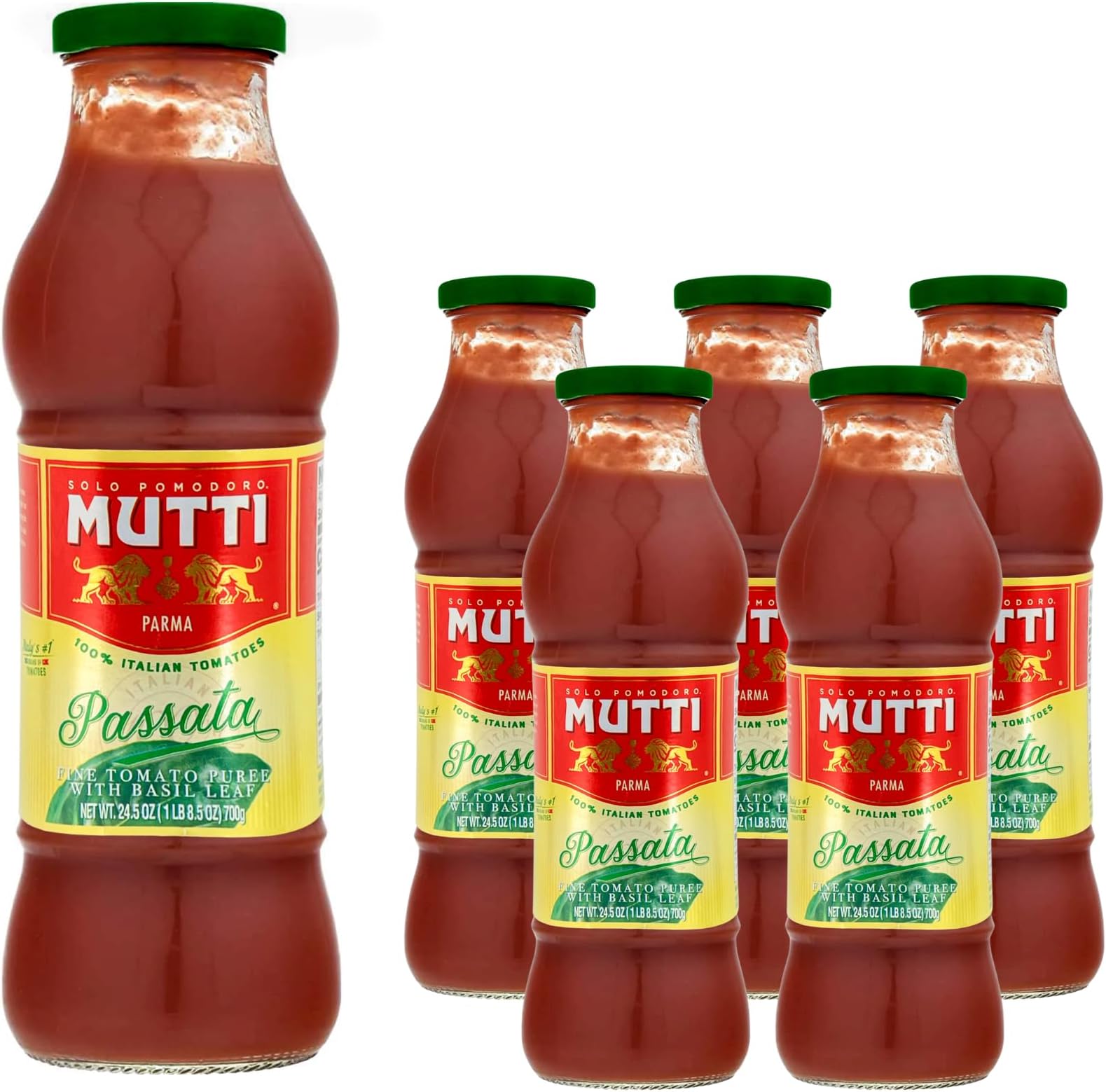 Mutti Tomato Puree with Basil (Passata con Basilico), 24.5 oz. | 6 Pack | Italy’s #1 Brand of Tomatoes | Fresh Taste | Vegan Friendly & Gluten Free | No Additives or Preservatives