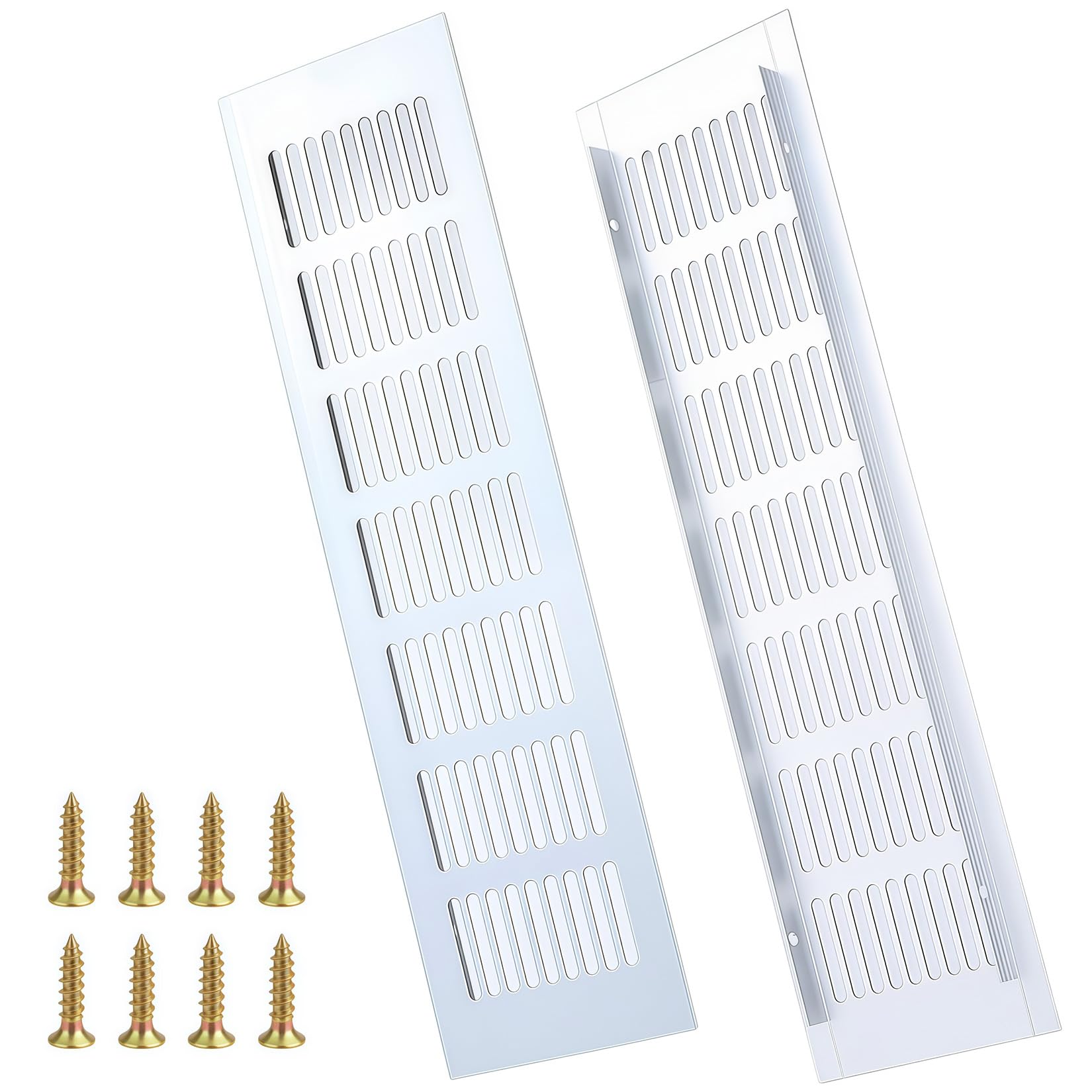 Zestaw 2 Kratek Wentylacyjnych Prostokątnych 80x300mm, Kratka Aluminiowa do Drzwi Kuchnia Łazienka Szafa, z 8 Wkrętami