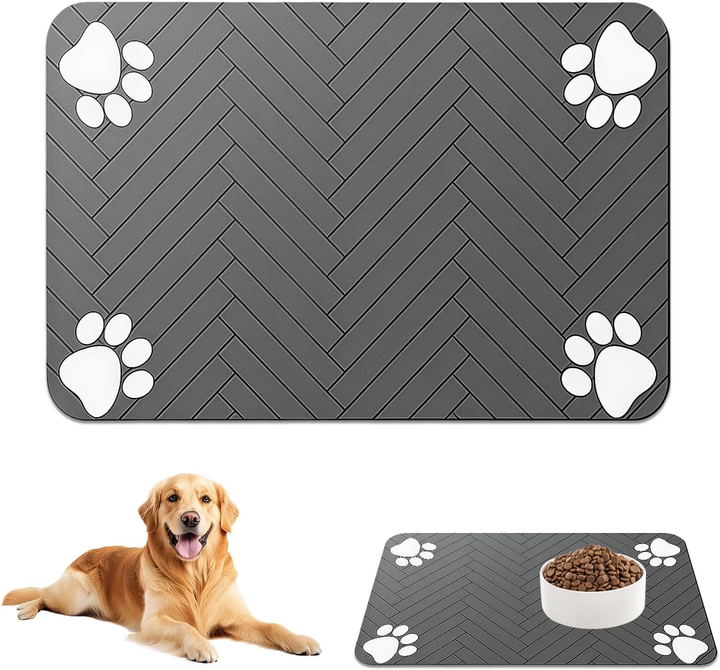 Alfombra Comedero Gato 50 x 30 cm, Absorbentes y Secado Rápido Alfombra Perro Comedero, Tierra de Diatomeas Tapete Comida Gatos, Fácil de Limpiar, Antideslizante Alfombrilla para Poner Bebedero Perro