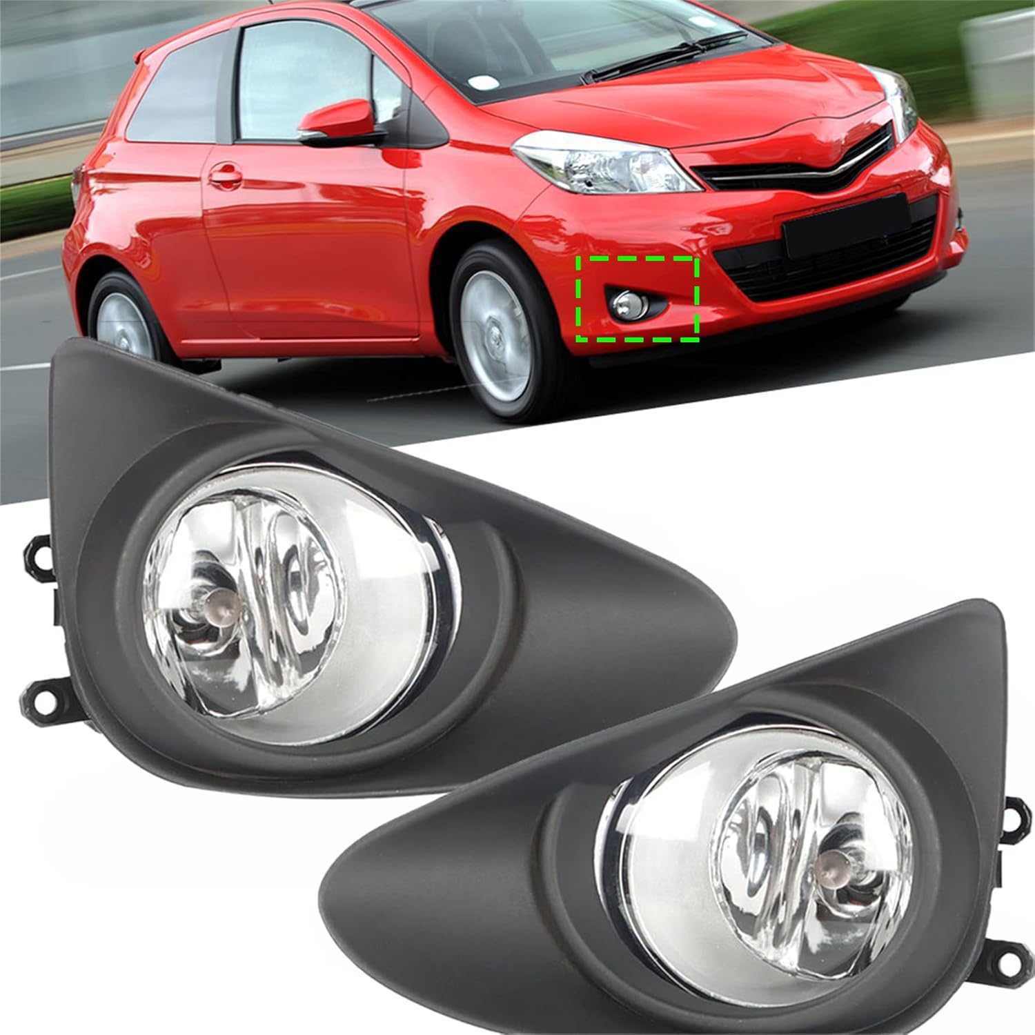 munirater 1 Pair of Clear Bumper Fog Lights Lamps Assembly + Bulbs + Switch Wiring Kit Replacement for Yaris Hatchback 2012-2014