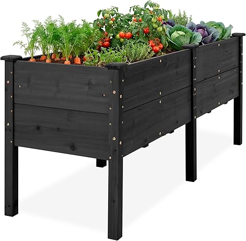 Miniatura 12 de Best Choice Products - Jardinera elevada de madera de 48 x 24 x 30 pulgadas para patio, con tapas para los pies y revestimiento, capacidad de 200