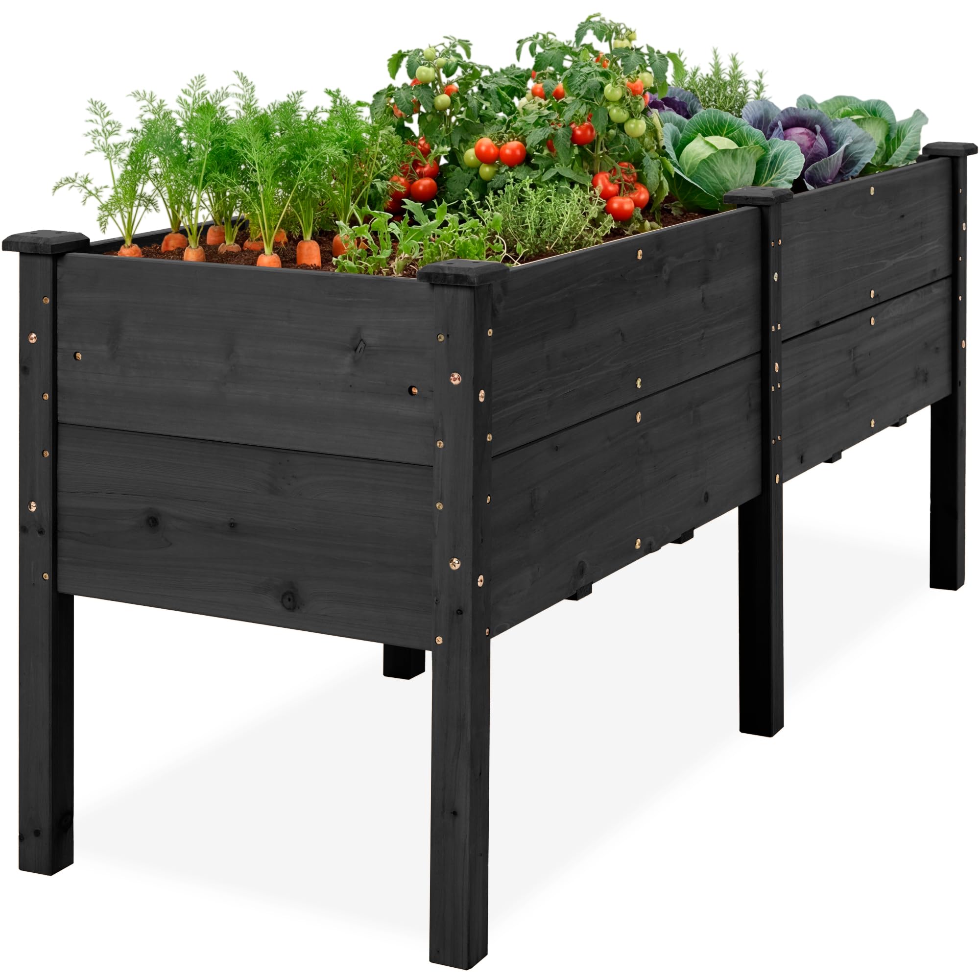 Best Choice Products 72" x 24" x 30" Raised Garden Bed with Extra Deep 16" Depth, Elevated Wood Planter Box Stand for Backyard, Patio, Balcony, Natural Fir Wood - Black