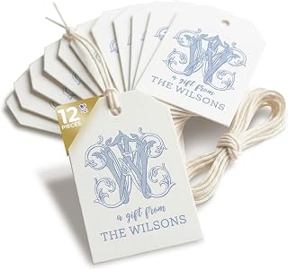 Personalized Monogram Gift Tags with String, 2x3.5 in, Set of 12