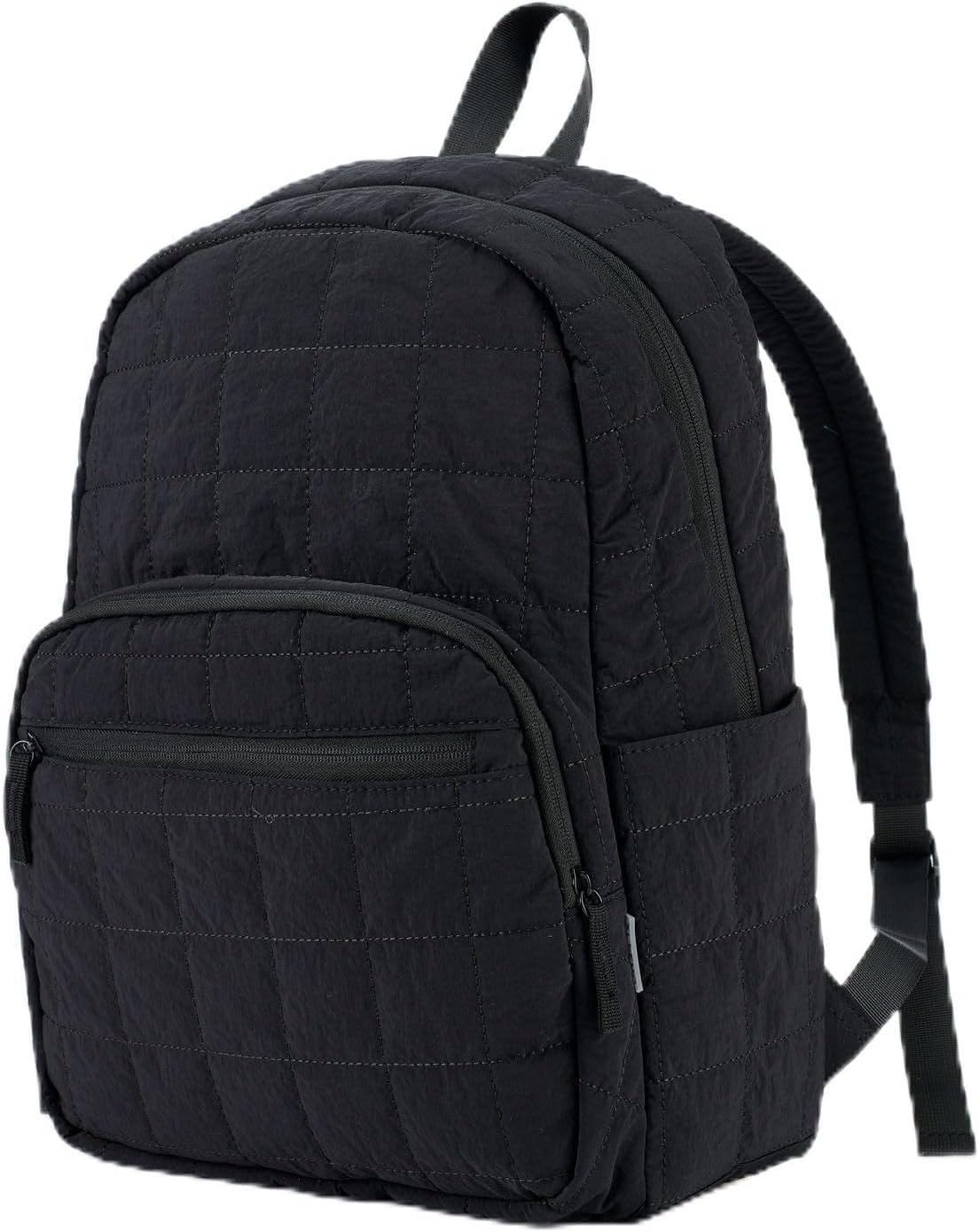 Quilted Backpack, Water-Resistant Nylon Bookbag for 15.6 Inch Laptop, College Bookbag Travel Backpack for Men Women (Black)