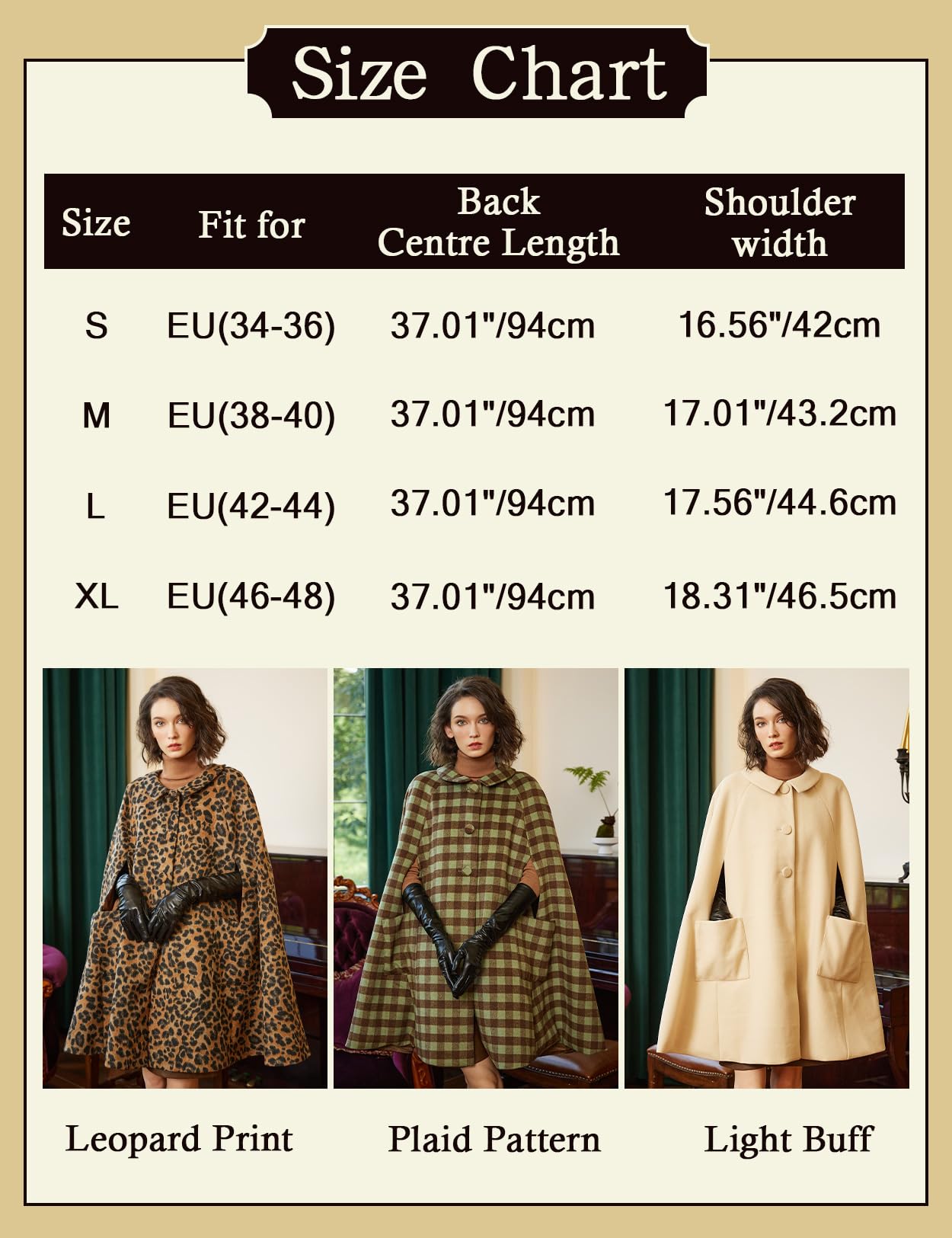 BEAUTELICATE Cape Manteau Court en Laine Mélange Tartan Poncho Chic Vintage Veste de Léopard Chaud pour Femme Soirée Mariage Quotidien de Hiver Automne Noël Halloween Deguisement avec Poches Bouton