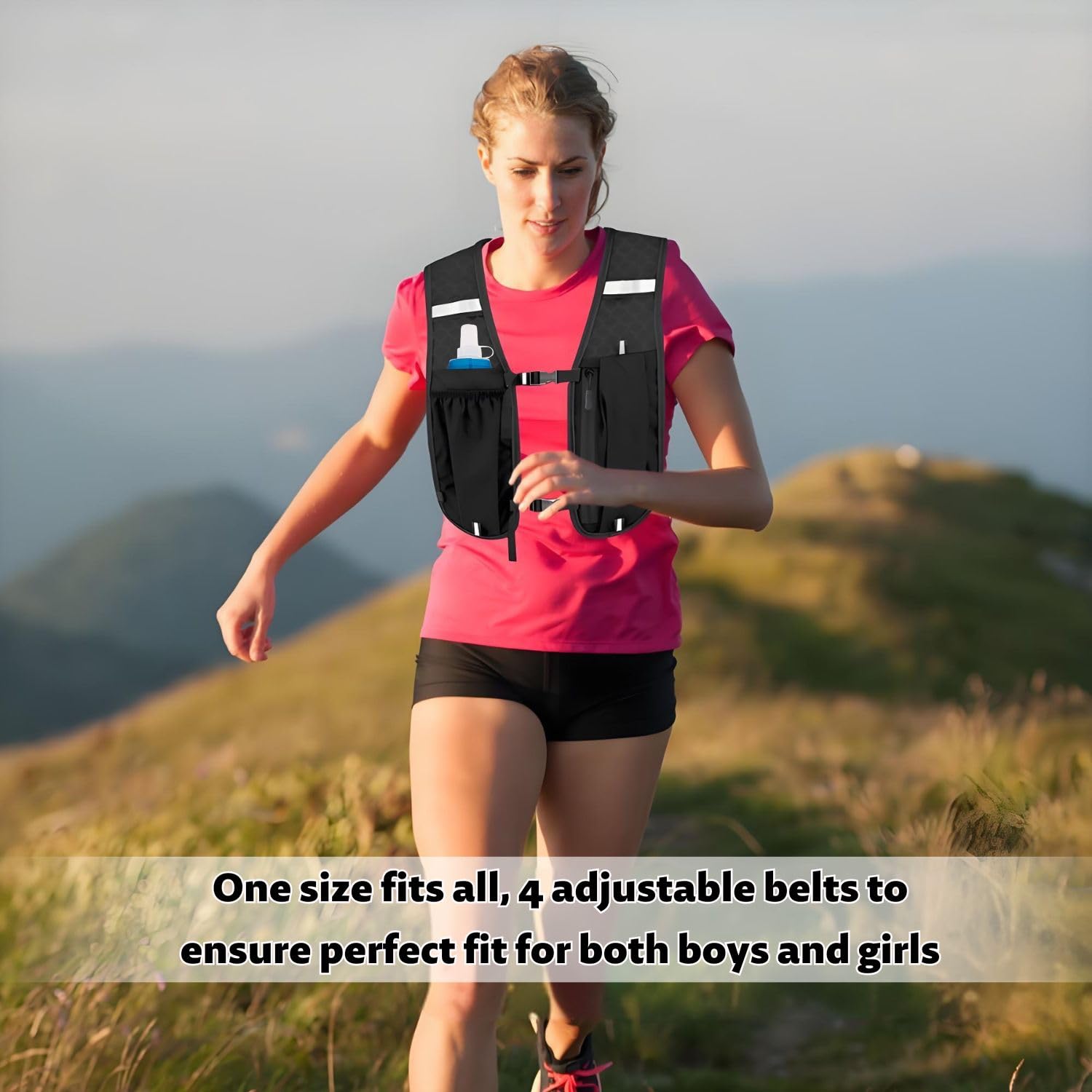 Gilet de course pour homme et femme - Gilet de course avec gourde de 500ml - Réfléchissant - Avec support pour téléphone portable - Gilet d'hydratation pour la course à pied - Pour cyclisme, randonnée