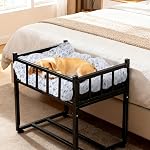 À côté de lit de chien et ensemble de matelas - Cadre de lit de chien de clôture en métal à trois côtés, raccord de lit pour chiens de hauteur réglable pour lit humain, pour chiot de petite taille(25.5''L x 17.7''W)