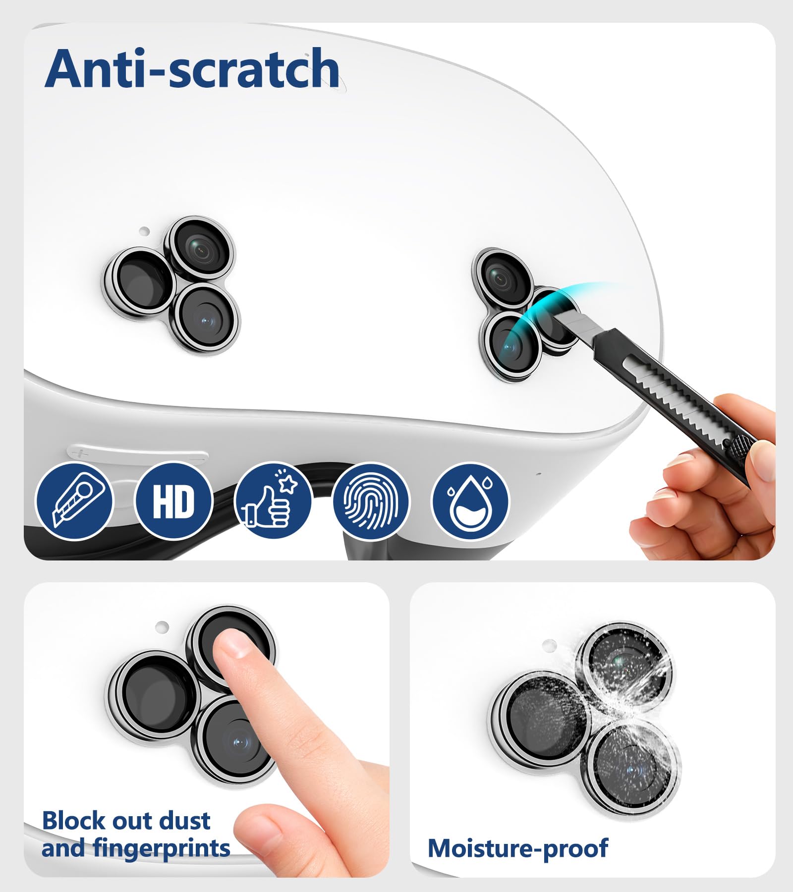 Lot de 2 protecteurs d'objectif d'appareil photo compatibles avec Meta/Oculus Quest 3s, accessoires de réalité virtuelle, protection d'écran en verre trempé 9H, anti-rayures et anti-traces de doigts