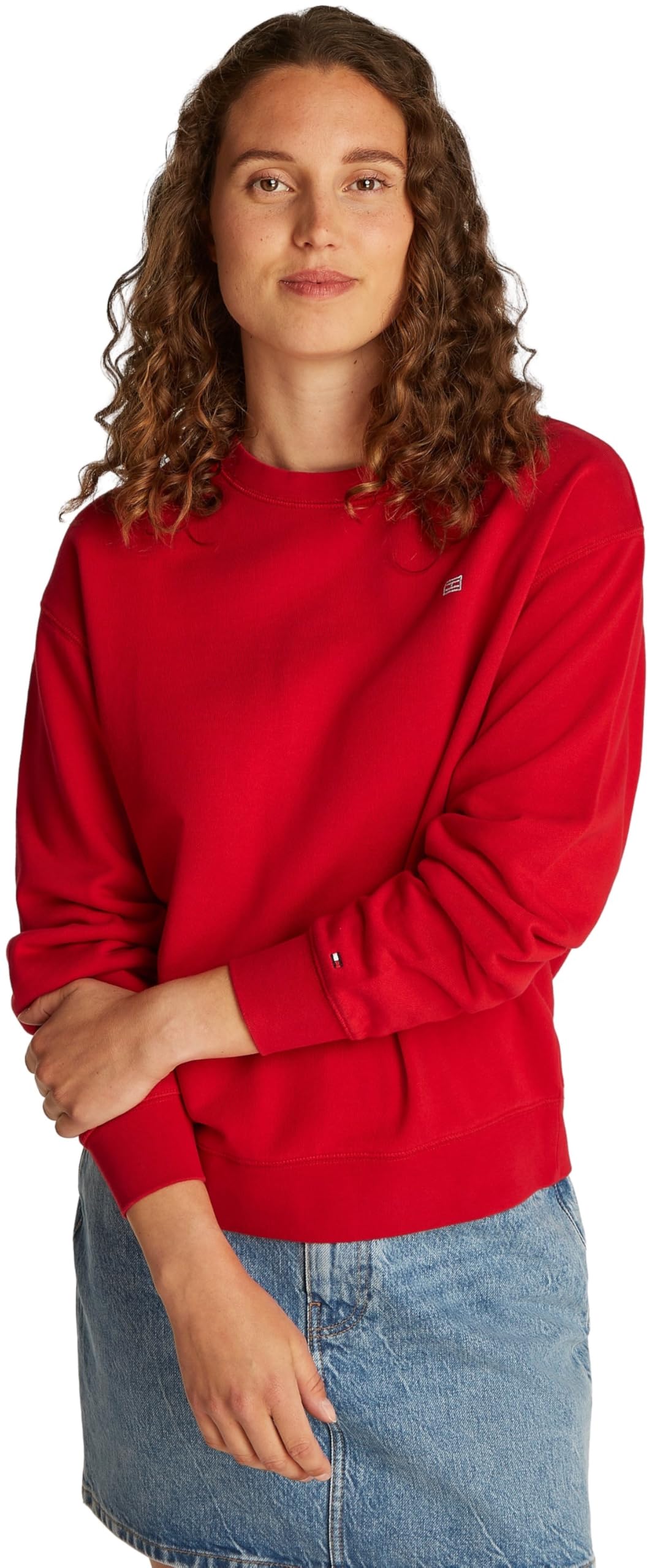 Tommy Hilfiger Women’s Contrast Flag Regular Fit Sweatshirt, Red (Primary Red), XXS
