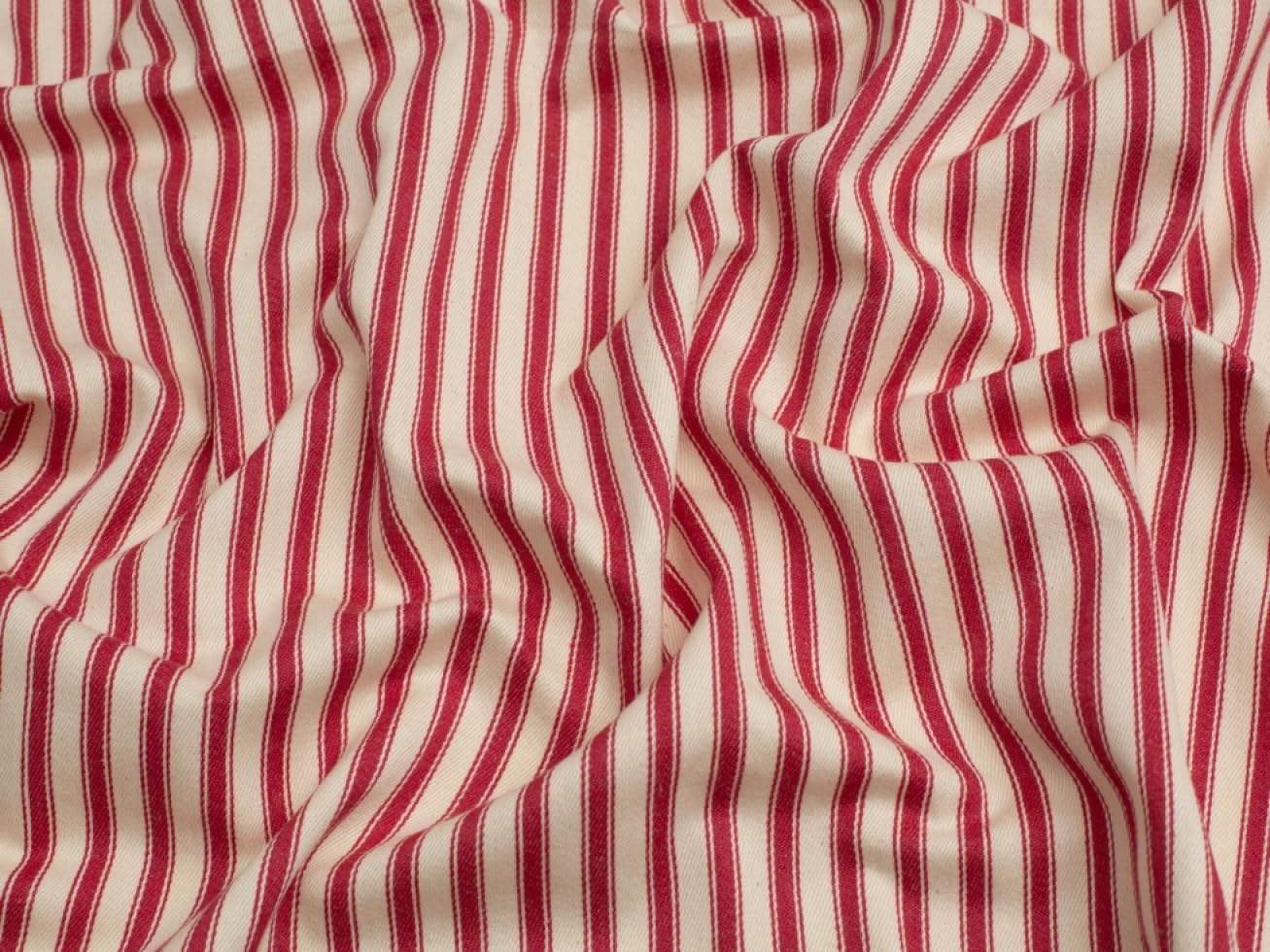Minerva Ticking Stripe Canvas Fabric Red - per metre