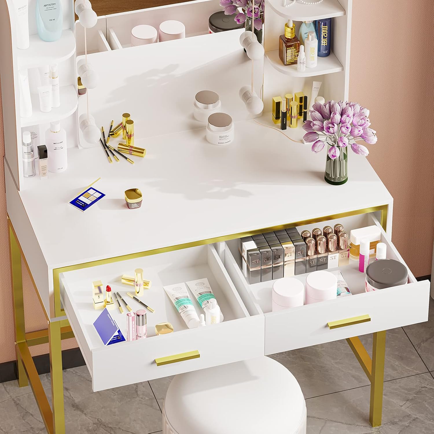 Buy Tiptiper Makeup Vanity Table with Lighted Mirror, Vanity Desk with