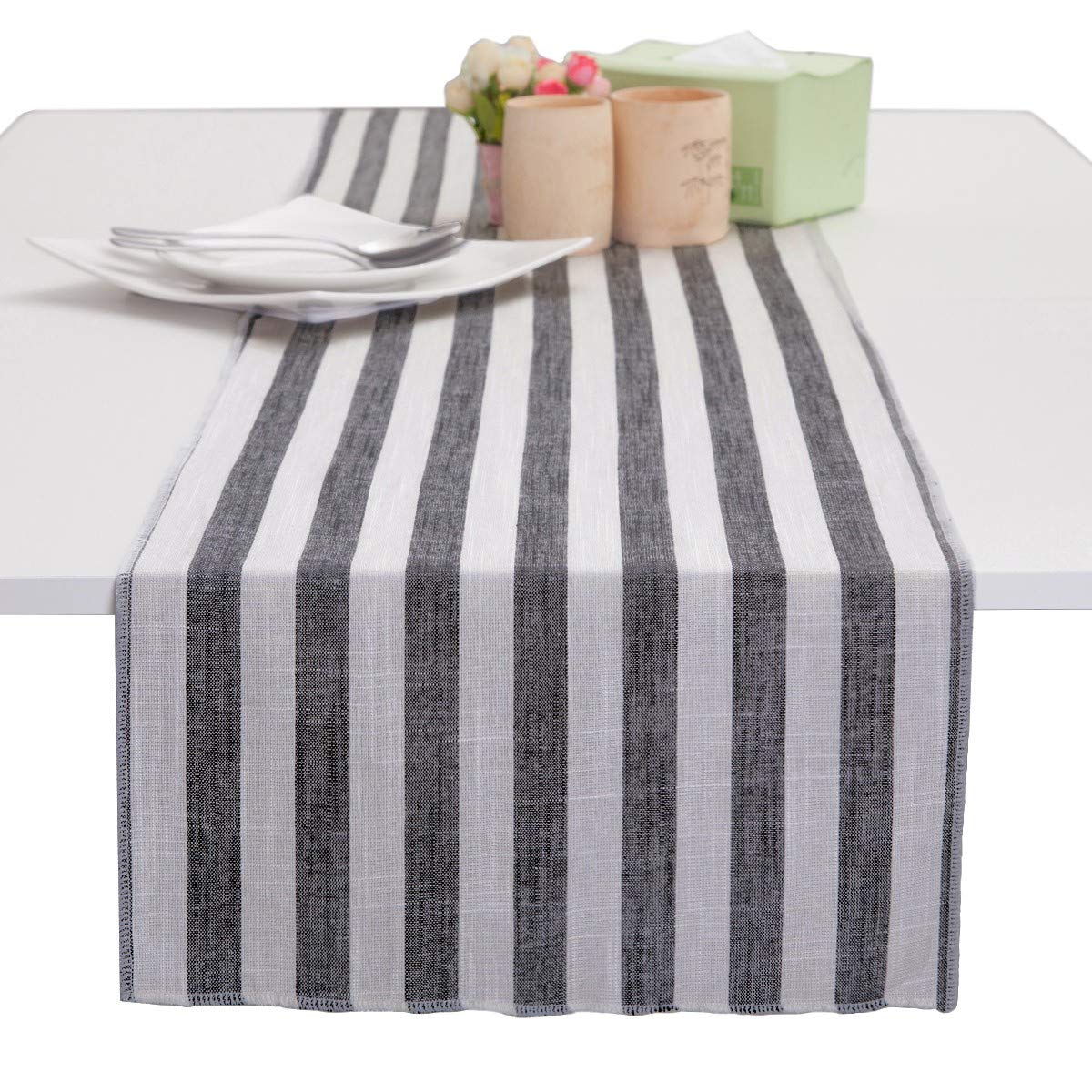 Chemin de table rayé en coton, le cadeau idéal pour décoration de table de fête prénatale