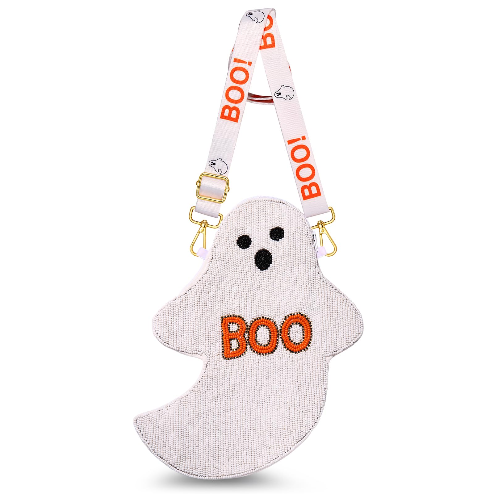 Halloween Purse for Women Beaded Pumpkin Boo Ghost Candy Corn Crossbody Shoulder Bag Halloween Costume Bag Outfits