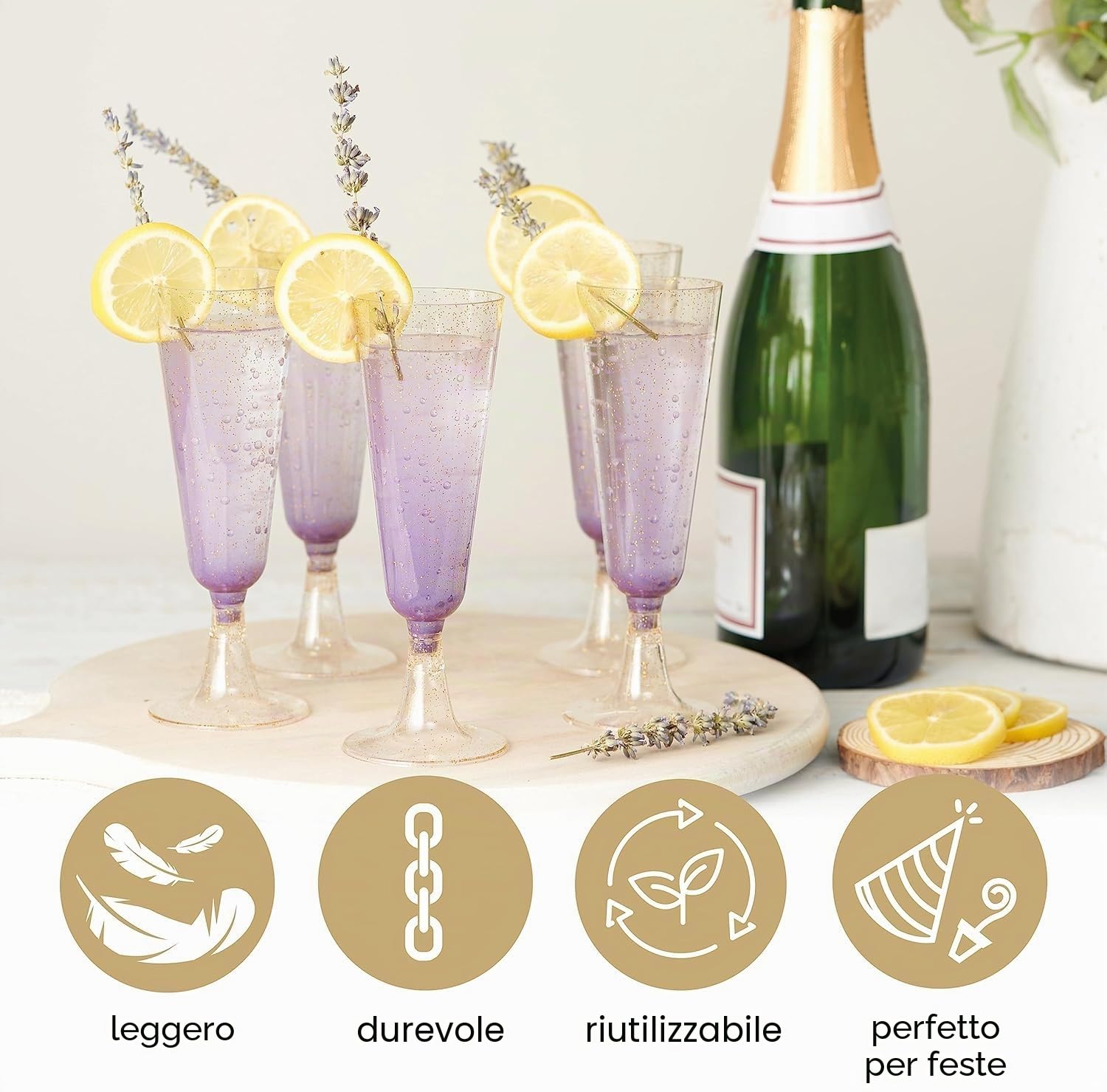 Matana 48 Flute in Plastica, 150ml - Calici Plastica Rigida Lavabili e Riutilizzabili - Bicchieri Spumante/Prosecco, Bicchieri Champagne, Calici Vino per Feste, Matrimoni e Natale