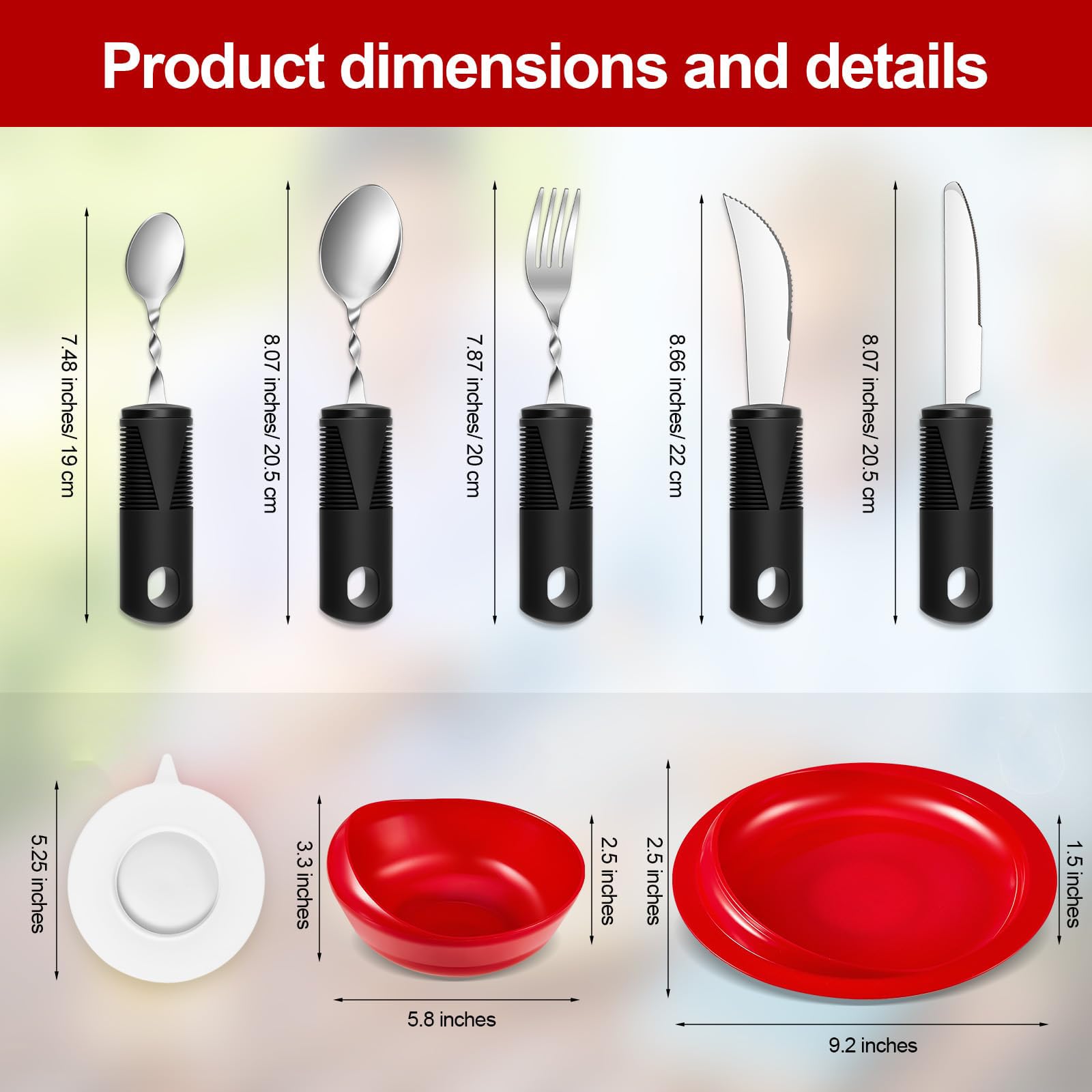 Cuenco y Plato a Prueba de derrames, Utensilios adaptables, Juego de Cubiertos Antideslizantes y Flexibles para Personas Mayores con discapacidad (1 Juego)