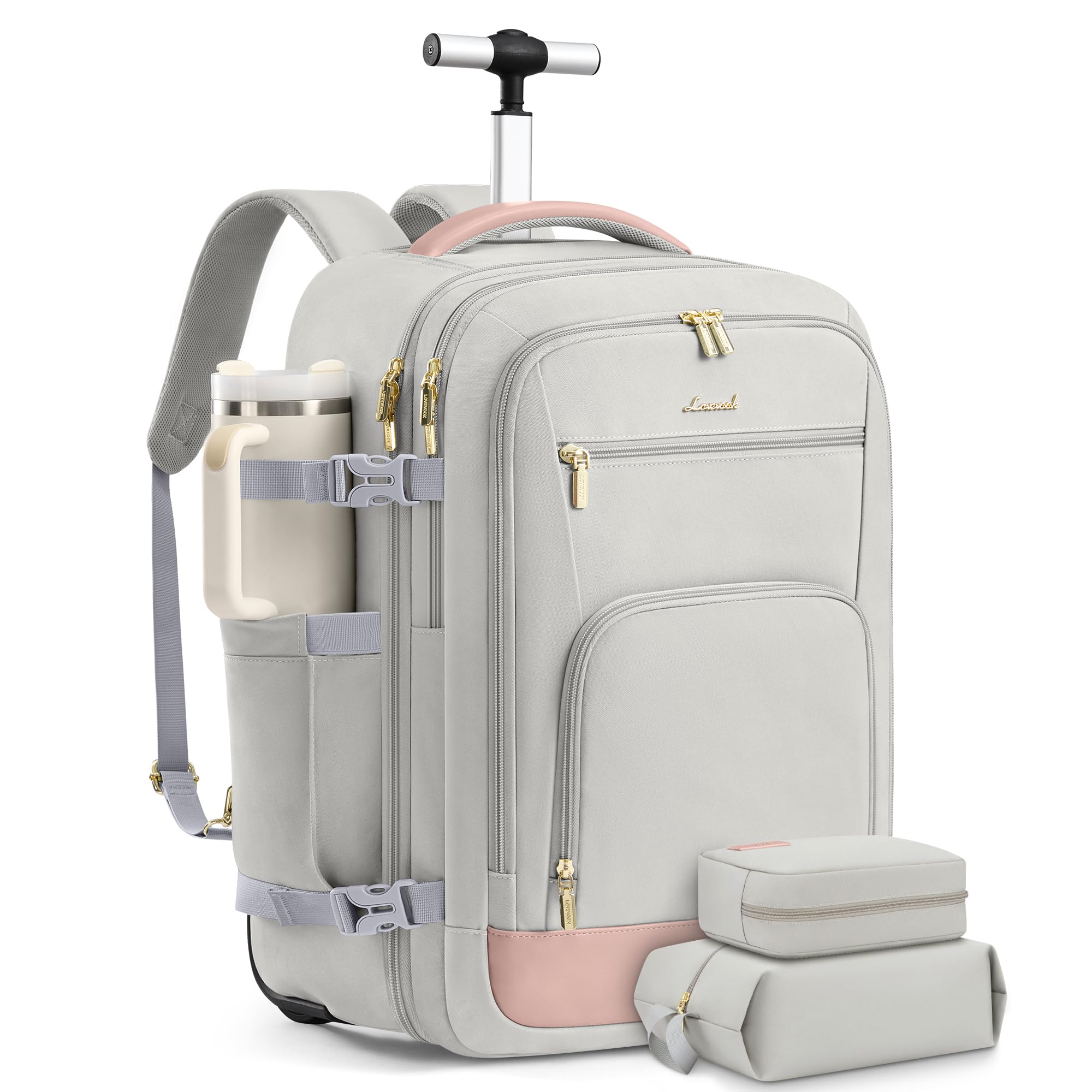 LOVEVOOK 50L Rolling Backpack with Wheels, 18 Inch Carry On Luggage for Women, Water Resistant Wheeled Travel Backpack, Flight Approved Underseat Trolley Bag for Business, Overnight Trips, College