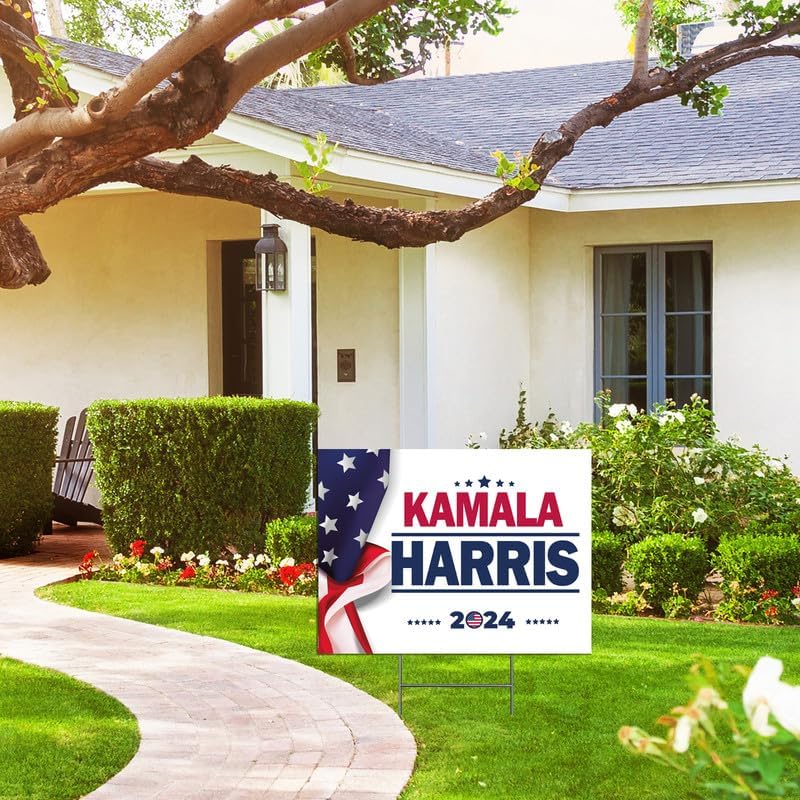 Kamala Harris For 2024 President Yard Sign | Road Sign | Lawn Sign | Corrugated Plastic | WaterProof | Includes H Stake 18" x 24" 1-Pack - 2 Sides