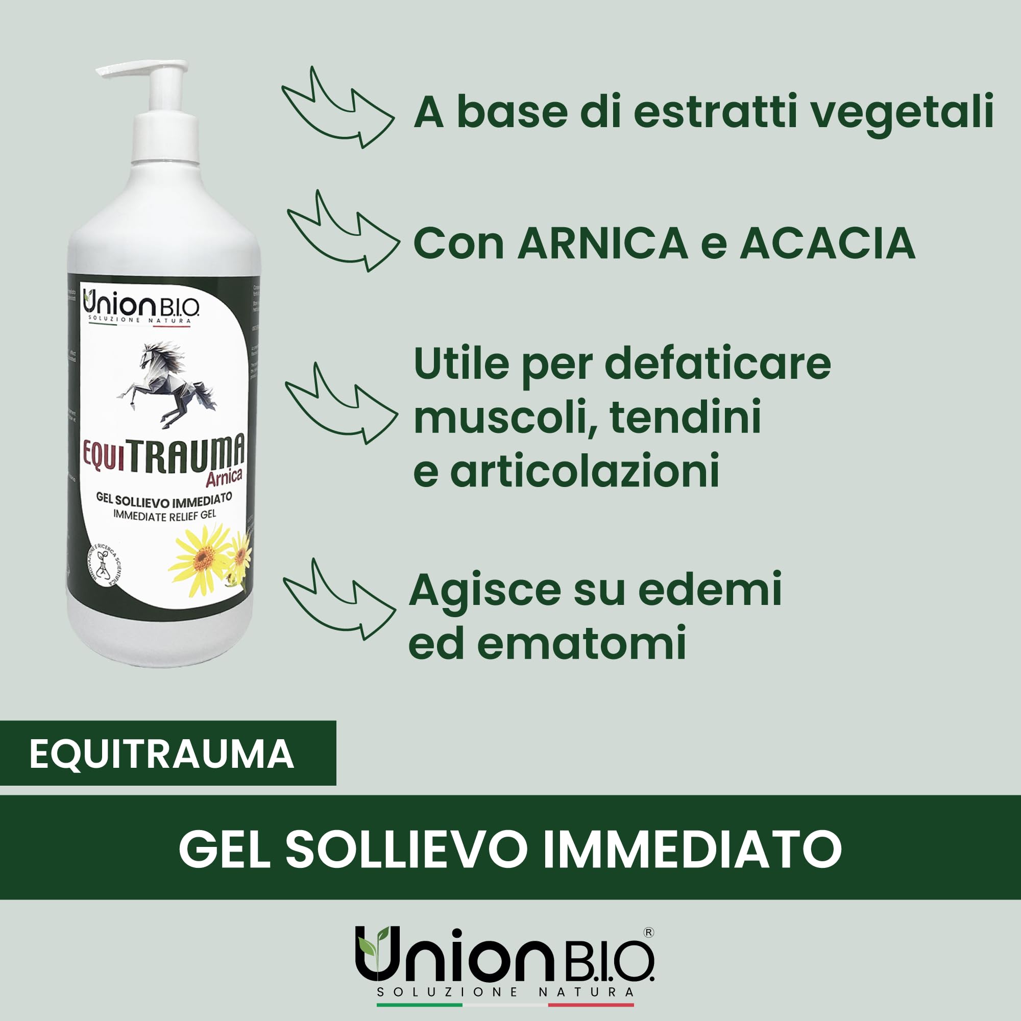 UNION B.I.O. SOLUZIONE NATURA Equitrauma Gel Arnica Montana per Cavalli e Uso Umano 1LT
