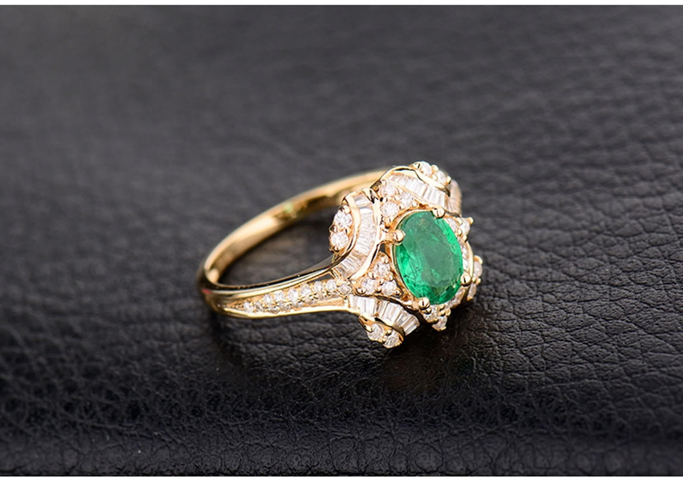 Anillos de oro amarillo de 18 quilates, anillos de esmeralda, oro verde ovalado, para mujer, alianza de boda, compromiso, joyería auténtica 750